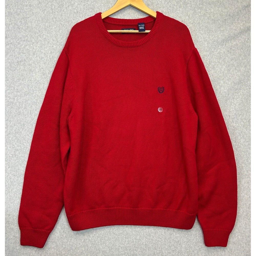 Chaps Sweater Red Cotton Crewneck Embroidered Crest Casual Winter Prep Mens XXL